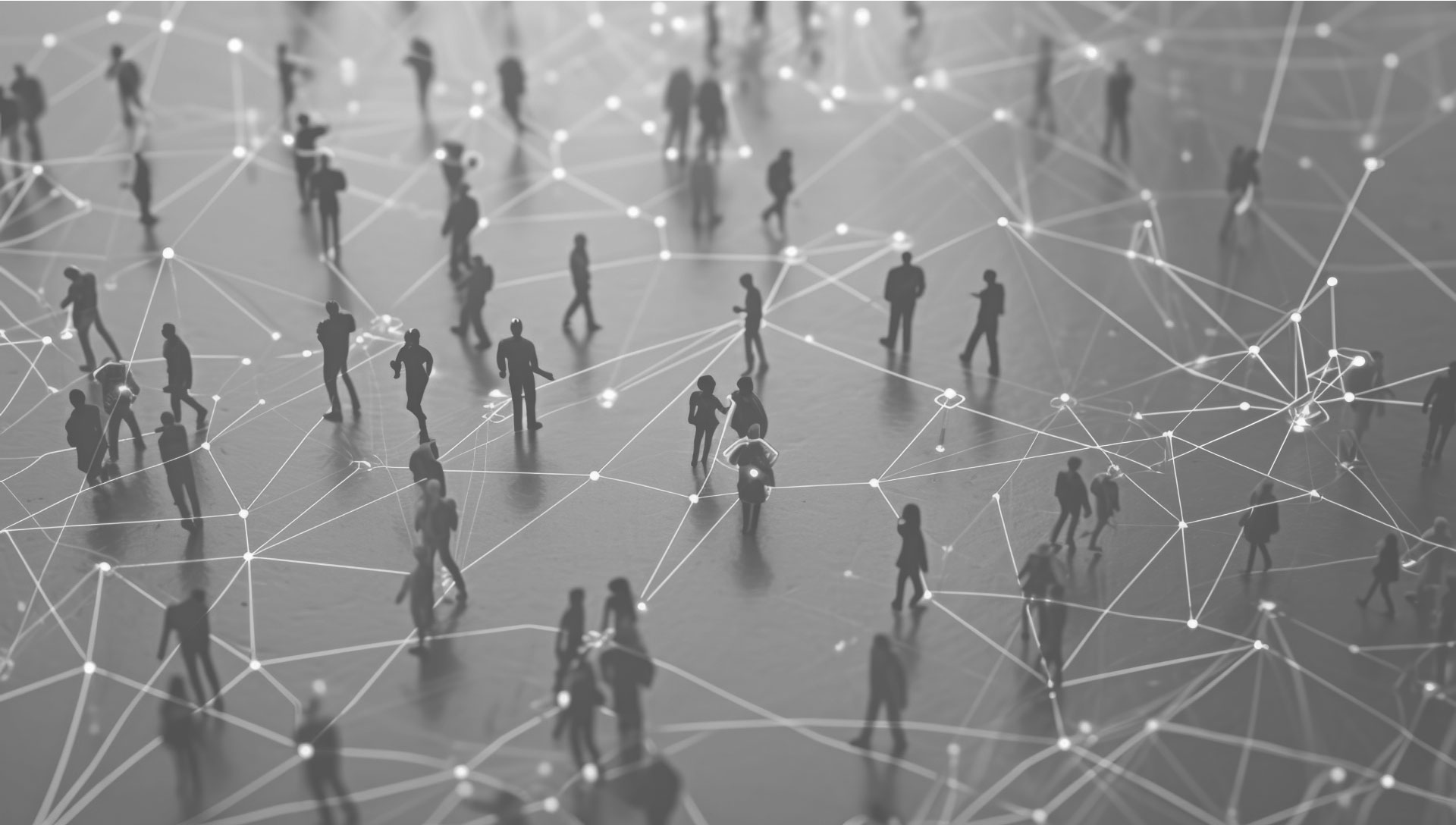 people standing around connected by grid lines